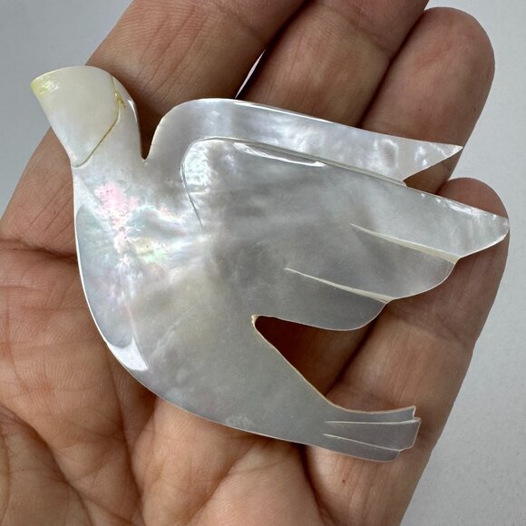 Vintage Mother of Pearl Shell White Dove Bird Brooch Pin *read* - Picture 2 of 5